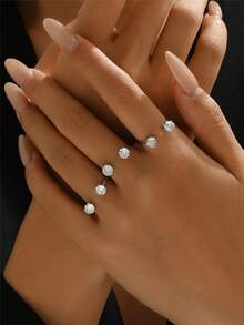3pcs Zirconia Ring Set For Women, Adjustable Open Design, Suitable For Daily, Party, And Date Wear - Multicolor - View 2
