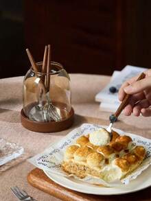 6件套奢华复古不锈钢甜点勺叉套装，优雅欧式蛋糕咖啡餐具 - 卡其色 - 查看 5