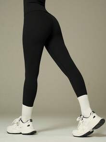 UONNOU 舒适塑身瑜伽两件套 | 长袖上衣 + 高腰紧身裤，适合日常运动 - 黑色 - 查看 8