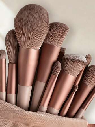 13-Piece Luxe Brown Makeup Brush Set (With Travel-Friendly Storage Bag) – Boasting Ultra-Soft, Dense Bristles And Sleek Easy-Grip Handles, It Delivers Flawless Full-Face Application, Precise Detail Touch-Ups, And Seamless Blending: Perfect For Daily Makeup Routines, Party Glam Prep, Beginner Practice Sessions