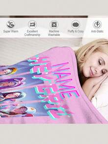 Manta de flanela rosa e azul para menina (1 peça), personalizada, ideal para o Dia dos Namorados, casais ou Ano Novo. Manta decorativa para sofá, sala de estar, quarto e decoração de casa. Super grossa e macia, perfeita para todas as estações. Ideal para presentear amigos e familiares com imagens de família e amigos. - Multicolorido - Ver 3