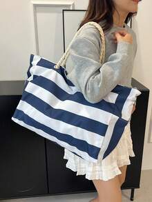 Large Waterproof Beach Tote Bag, Zipper Closure Beach Bag, Waterproof Pool Bag, Big Handbag For Women - Navy Blue - View 4