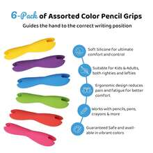 2-In-1 Ergonomic Writing Aid & Posture Corrector - Dual-Grip Handle, Tactile Feedback, 6 Vibrant Colors (Pink, Green, Blue, Purple, Red, Yellow) / For Adult Beginners, Enhances Pen Control & Writing/Drawing Skills, Compatible With Pens & Art Tools, Improves Writing, Comfortable Grip, Soft Touch, Flexible Design, Learning Tool - Multicolor - View 3