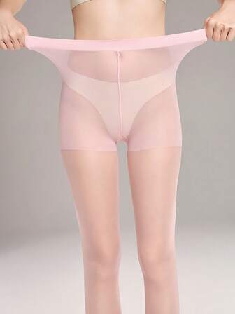 One Pair Of Plus-Size, Glossy, Sheer Tights; Comfortable And Stylish Solid-Color Women's Pantyhose; Abrasion-Resistant Pink Stockings; Hand Wash/Dry Clean; Suitable For Everyday Wear | Glossy Stockings | Tights