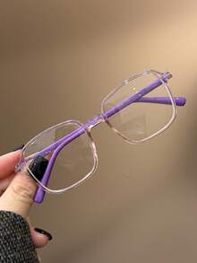 1副儿童彩色可爱方形防蓝光眼镜，适合日常阅读、外出、送礼，透明镜片，休闲百搭，男女皆宜，适用于日常生活、阅读、看电视、玩游戏和使用智能手机，时尚眼镜，拍照道具，日常穿搭配饰 - 無色 - 查看 15