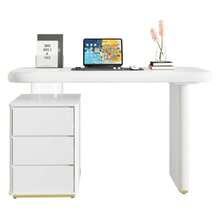 Modern Desk 117*50*74 Cm – Full White Lacquered Finish, Cloud Shape, 3 Drawers, Thickened Tabletop And Legs, Rounded Curves, Stable Fully Lacquered Desk, French Style Desk - White - View 1