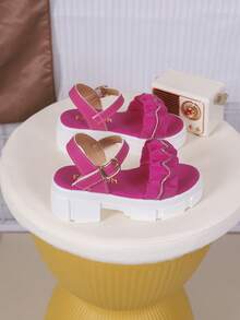 1 Pair Children's PU Leather Thick Sole Casual Slippers, Suitable For Summer - Hot Pink - View 5