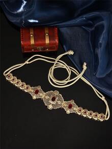 حزام جلابية مغربية للنساء قطعة واحدة، من سبيكة الزنك المنقوشة بشكل مجوف مرصع بأحجار كريمة متعددة الألوان، قابل للتعديل الطول، إكسسوارات مجوهرات زفاف مغربية للنساء حزام خصر ذهبي، إكسسوارات عيد الحب - متعدد الألوان - مشاهدة 8