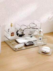 Estante de exhibición de maquillaje y caja de almacenamiento de cosméticos - Caja de almacenamiento con cajones transparentes, caja de almacenamiento de cosméticos para escritorio, contenedor de almacenamiento multiusos compartimentado, organizador de suministros de oficina, organizador de tocador y escritorio, juego de almacenamiento con cajones de varios tamaños, caja de almacenamiento de cosméticos, decoración del hogar, accesorios de baño - transparente - Ver 6