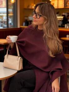 Women's New Casual Versatile Scarf Collar Vintage Coat, Long Sleeve Warm Commute Elegant Lady Style Long Burgundy Overcoat, Autumn/Winter Spring - Burgundy - View 6