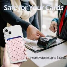Magnetic Wallet Compatible With IPhone 17 Pro Max, 16, 15, 14, 13, 12 Series. Features Cute Polka Dot And Colorful Star Patterns In Pink Leather Material. Holds 1-3 Cards. Designed For Women And Teens, Making It An Ideal Christmas Gift. - 粉色 - 查看 4