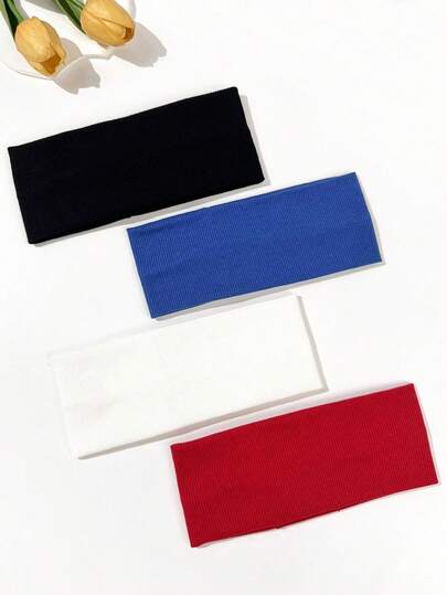 1/3/4件装休闲百搭简约纯色运动头带保暖发带女士头巾冬季发饰女士围巾