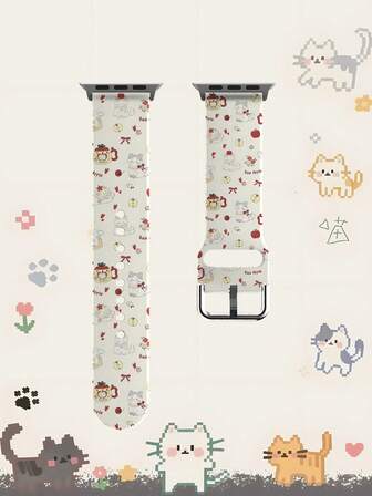 1pc Cartoon Red Apple Bow Kitty Soft Elastic Breathable Comfortable Replacement Watch Band Strap Suitable For Samsung, Garmin, Honor Smartwatches, 38mm 40mm 41mm 42mm 46mm 45mm 44mm 49mm, Fashionable Casual Multi-Color Silicone Watch Band Strap Compatible With Apple Watch Ultra SE/11/10/9/8/7/6/5/4/3/2/1