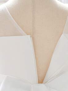 Young Girls' Elegant Pearl Rhinestone Sequin Tulle Trailing Wedding Flower Girl Dress, Suitable For Birthday Party, Graduation, Holiday Celebration, Does Not Include Headband - White - View 10