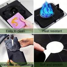 Gas Stove Burner Liners, 6/1 Pack Non-Stick Reusable Gas Range Protectors Stove Top Covers For Gas Burners Heat-Resistant Dishwasher  10.6"X10.6" - Black - View 9