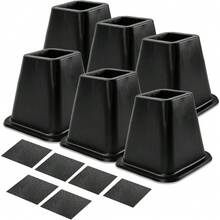 Set Of 6 Black Furniture Risers - 6 Inch Plastic Lift Blocks For Beds, Sofas, And Desks - Default - View 1