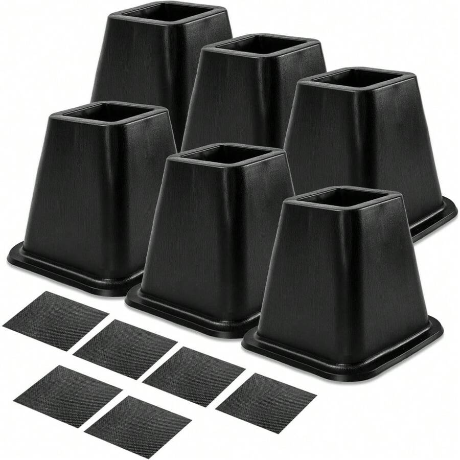Set Of 6 Black Furniture Risers - 6 Inch Plastic Lift Blocks For Beds, Sofas, And Desks - Default - View 1