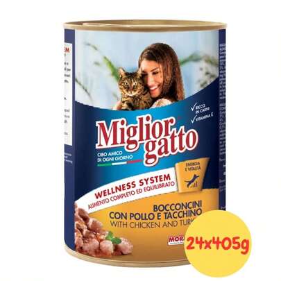 MORANDO MigliorGatto Umido Bocconcini Pollo e Tacchino – 24x405g