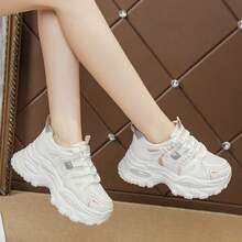 2025新款女士厚底休闲运动鞋，厚底运动鞋 - 白色 - 查看 5