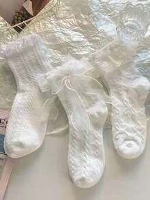 6双双层蕾丝装饰袜，可爱柔软的女士中筒袜，情人节礼物，蝴蝶结蕾丝边中筒袜，白色日式薄款甜美公主洛丽塔玛丽珍JK袜，蕾丝蝴蝶结可爱日式蕾丝公主仙女袜，ins风筒袜 - 彩色 - 查看 6