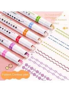 6pcs Dual-Tip Floral Outline Pens + Colorful Fluorescent Pens + Wavy Fluorescent Pens: Suitable For Daily Drawing, DIY Scrapbooking, Students/Teachers/Office Workers, Ideal Gift For Back To School And Holidays - Multicolor - View 11