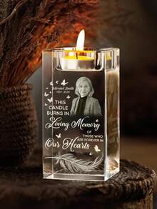 Personalized Crystal Candle Holder, Memorial Gift For Deceased Loved Ones, Customized Photo Gift For Parents, Condolence Gift, Personalized Home Decor Gift, Angel Wings (7 Designs) - Multicolor - View 20