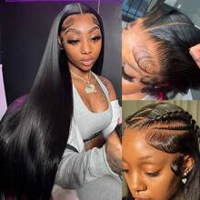 5x5 Lace Front Straight Human Hair Wig For Women 250 Density HD Transparent 40 Inch Straight Lace Front Wigs Human Hair Pre Plucked Glueless Lace Frontal Wigs - Natural Black - 查看 3