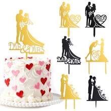 Mr And Mrs Cake Topper, Wedding Cake Topper Bride And Groom, Elegant Gold And Black Acrylic Topper For Wedding, Engagement Party, Valentine's Day, Anniversary, Valentine Gift, Valentine's Wedding, Valentine's Proposal