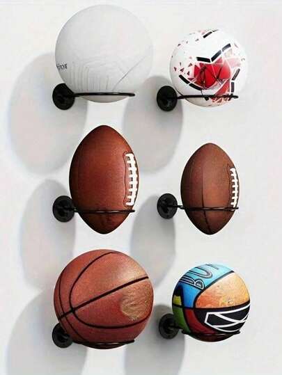 1/2pcs Multifunctional Wall-Mounted Basketball Storage & Display Rack - Ideal For Basketball And Soccer, Black, Great Home Decor, Suitable For Basketball, Soccer, Volleyball And Football - Space-Saving Design, Convenient Storage For Various Balls And Sports Equipment