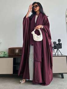 Middle Eastern Style Loose Solid Color Robe With Batwing Sleeves And Headscarf, Abaya Spring - Redwood - View 8