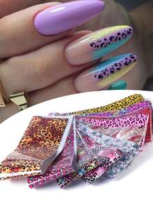 Giấy dán móng tay họa tiết da báo nhiều màu sắc, 10 miếng hình báo đốm, giấy dán chuyển hình động vật da báo màu hồng nâu, giấy dán móng tay họa tiết da động vật hoang dã, giấy dán móng tay tự làm họa tiết bầu trời sao, dụng cụ làm móng. - Nhiều màu - Xem 3