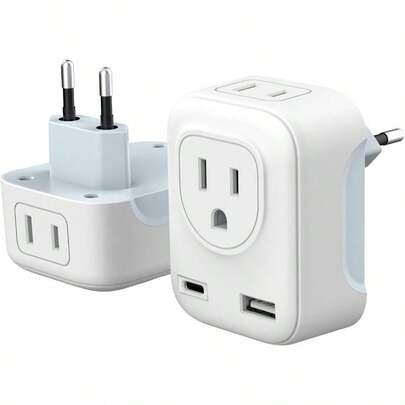 lbyAdaptador de Enchufe Europeo Cargador de Viaje con Puerto Tipo C y USB Adaptador Americano a Europeo de Salidas CA por UE España Alemania Francia Tipo C + USB - EuropaLBY181