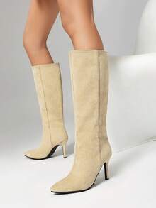 Women's Pointed Toe High Heel Knee-High Boots, Fashionable For Autumn/Winter - Khaki - View 2