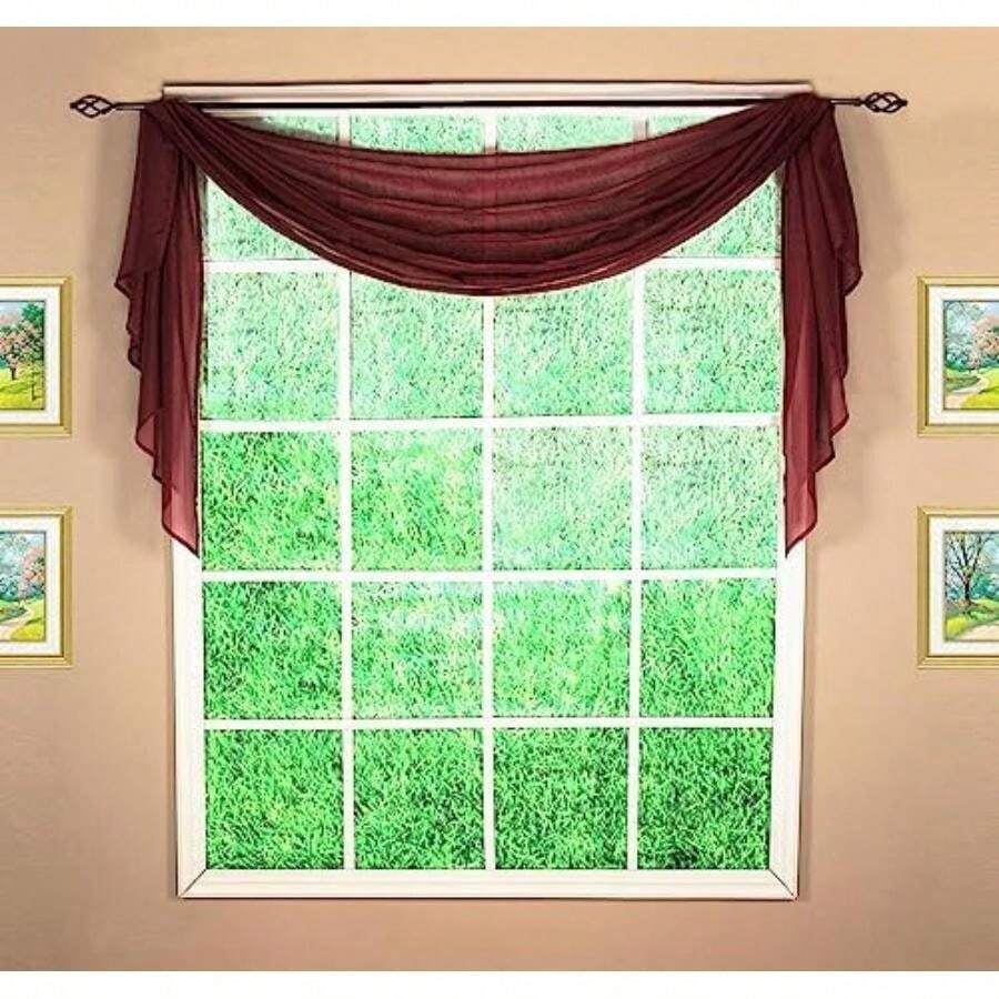 Today's Curtain Emelia Original Voile Swagger Pair 63", , 90" W x 63" L(114.3An x 365.8Al cm (1 Paneles) Borgoña) - Multicolor - Ver 1