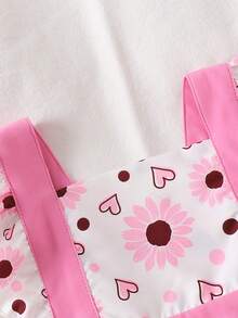 Baby Girls' Cute Square Collar Floral Ruffle Trim Bodysuit With Headband, Spring/Summer - Pink - View 4