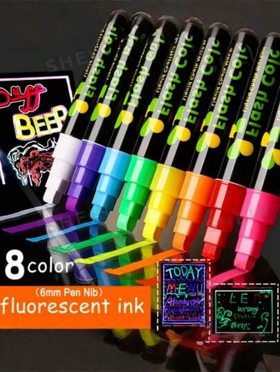 8 Colors Liquid Chalk Markers - Random Colors, Washable Wet Erase Neon Chalk Markers, Suitable For Chalkboards, Chalkboard Signs, Glass Windows, Graduation Celebrations, Student Art Projects - Erasable Glass Markers, Applicable For Car Chalkboard Signs, Glass Windows, Graduation Celebrations, Student Art Projects - Erasable Glass Markers