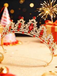 新娘皇冠头饰、婚纱配饰、公主生日皇冠、情人节配饰 - 紅色 - 查看 1