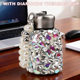 300毫升便携式闪亮保温水瓶不锈钢水晶钻石咖啡杯车载真空保温杯