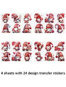 4 Sheets Red Gnomes Valentines Day Hearts Love DIY UV DTF Rub On Transfer Stickers Crafts, Junk Journal, Tumbler Glass Jars, Coffee Mugs Cup Wraps, Bottles Vase, Laptops Phone Cases, Greeting Cards Decal Stickers, Illustration, Scrapbooking, Ornament Transfer Stickers, Home Decor, 6.8cm - Red - View 3