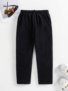 Boys Casual Solid Color Embroidered Gentleman Long Pants, Slanted Pockets, Belt Design, Suitable For Daily Wear, Travel, Party, Vacation, College Style Versatile Fashion - Black - View 2