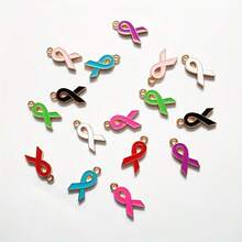 10pcs Alloy Love Ribbon Enamel Pendant Breast Cancer Mark Awareness Charms For Diy Jewelry Making Mobile Phone Case Decor Accessories - Multicolor - View 2