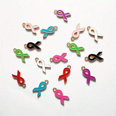 10pcs Alloy Love Ribbon Enamel Pendant Breast Cancer Mark Awareness Charms For Diy Jewelry Making Mobile Phone Case Decor Accessories