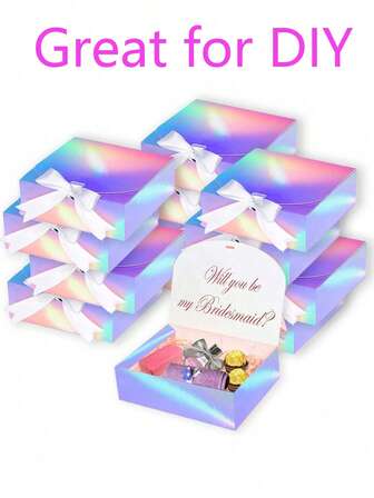 10个装 - 带盖炫彩礼盒，伴郎求婚礼盒，豪华炫彩礼盒（含丝带），适用于婚礼礼盒、生日礼盒、派对礼盒、圣诞礼盒、伴娘礼盒、毕业礼物、情人节礼盒