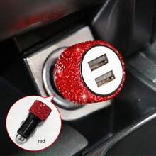 1pc Bling Bling Rhinestone Studded Car Charger, Fast Charging, USB A/C Car Phone Charger, Heart-Shaped LED Display Rhinestone Car Charger Adapter, Fast Charging, Supports Phones, Dashcams, GPS Etc., Handmade, Ideal Gift For Men And Women On Holidays/Birthdays - Multicolor - View 36