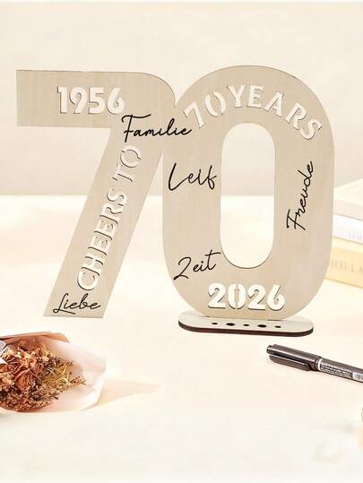 1pc 70th Birthday DIY Wooden Decor, 60th Happy Birthday Wooden Plaque Tabletop Decor, Dining Table Decor, Birthday Party Supplies, 60th Birthday Party Decorations, Home Decor, 60th Birthday Standing Sign, DIY Craft, 2026 Wooden Guestbook, Party Favor, Birthday Decorations, Personalized Gift