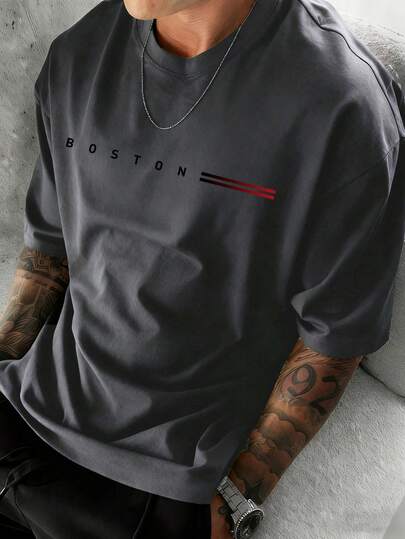 Men's Casual Versatile Simple English Slogan Graphic Short Sleeve T-Shirt