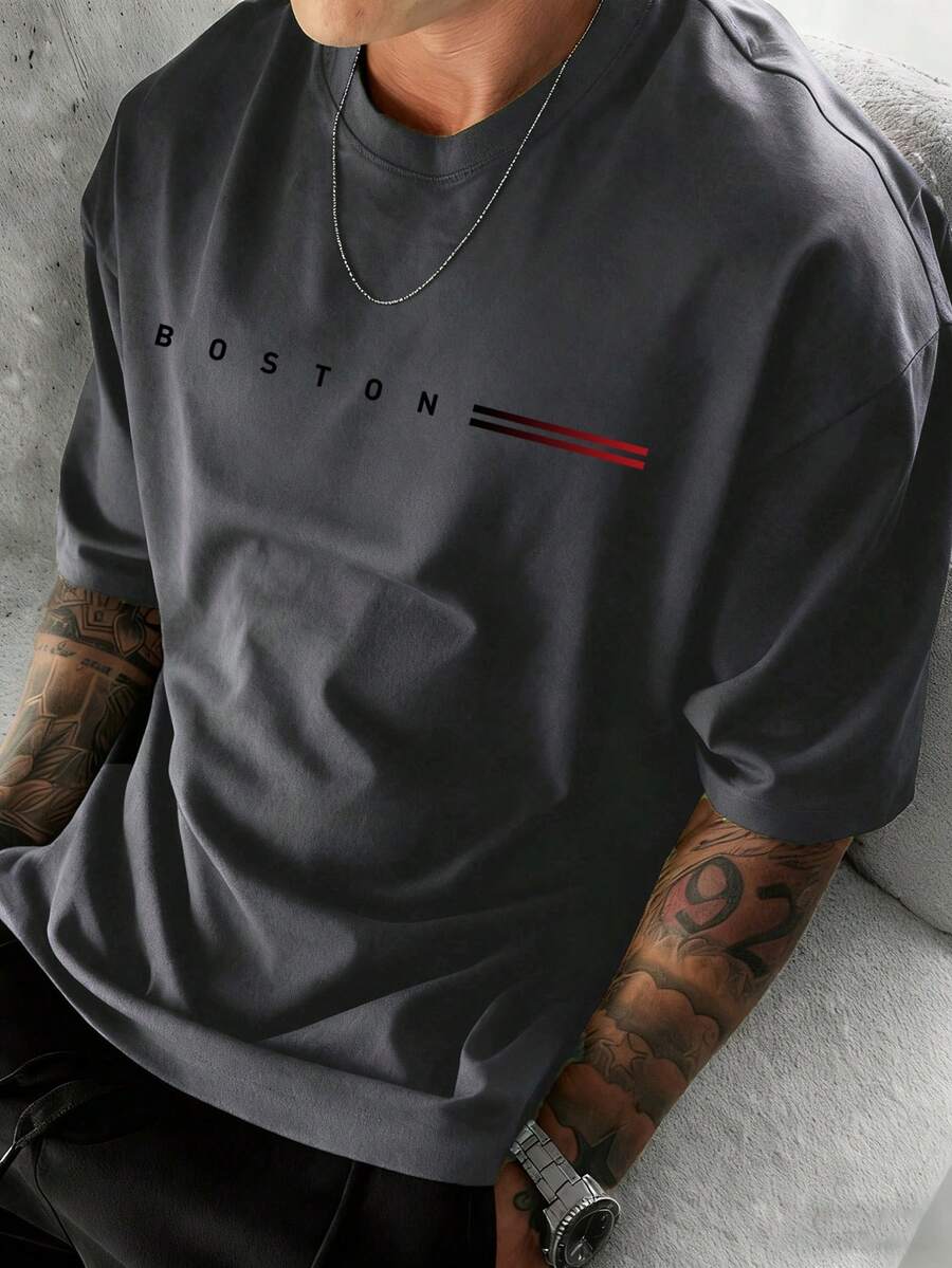 男士休闲百搭简约英文标语图案短袖T恤