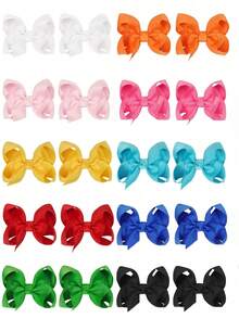 20pcs Large Bowknot Hair Clips For Girls, Wide Satin Ribbon Big Bow Hair Clips, Hair Accessories - Multicolor - View 9