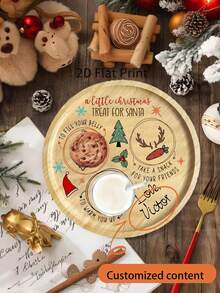 Customized Santa Claus Cookie Plate, Round Christmas Tray, Wooden Christmas Cookie & Milk Tray, Christmas Eve Reindeer Snack Tray, Christmas Gifts, Santa Claus Placemat, Cookie Box, Milk & Carrot Plate, Holiday Party Tray Supplies - Multicolor - View 1
