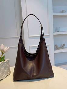 Túi xách tay thời trang màu trơn năm 2026, túi đeo chéo thiết kế tối giản, túi đeo vai dung tích lớn. - Cà phê - Xem 6